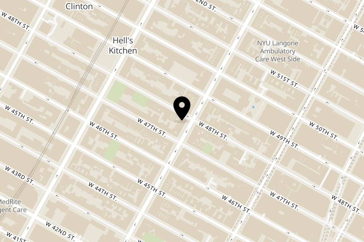 Map showing the location of Yummy Cheese Pasta on 695 9th Ave in New York